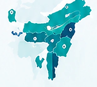 Map of 8 North-East States of India